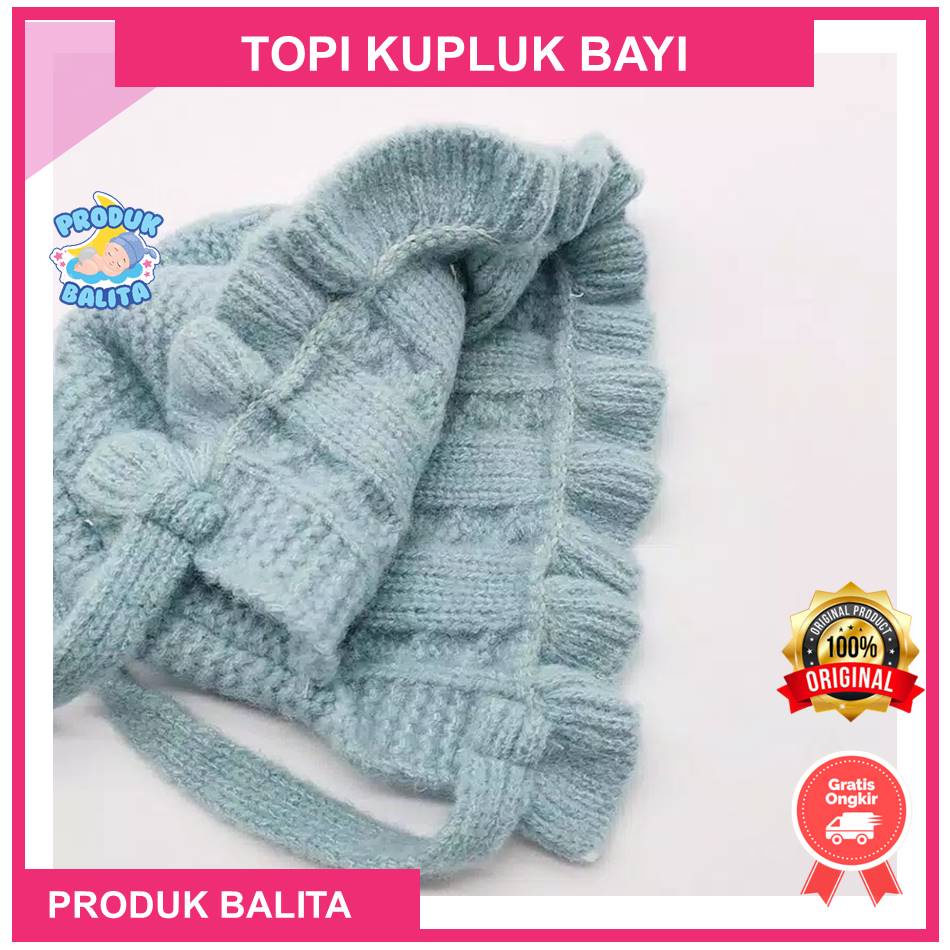 Kupluk Topi Bayi Rajut Bonnet Ruffle Tali Toipi Bayi Perempuan Lucu Murah