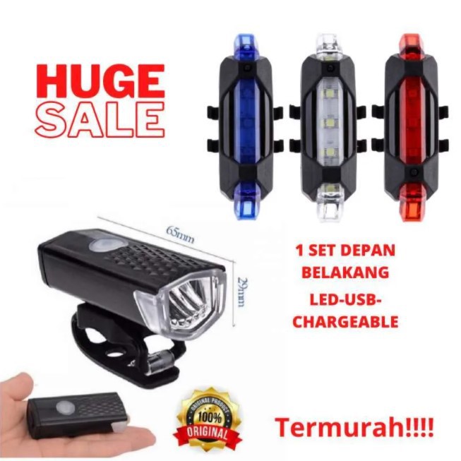 Lampu Sepeda LED Depan Belakang Rechargeable USB Waterproof