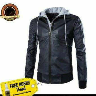 JAKET KULIT HOODIE PRIA/JAKET KULIT SINTETIS HOODIE PRIA/JAKET SEMI KULIT MODEL HOODIE