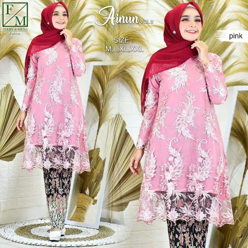 SETELAN KEBAYA AINUN/TUNIK TULLE BORDR/KEBAYA MODERN