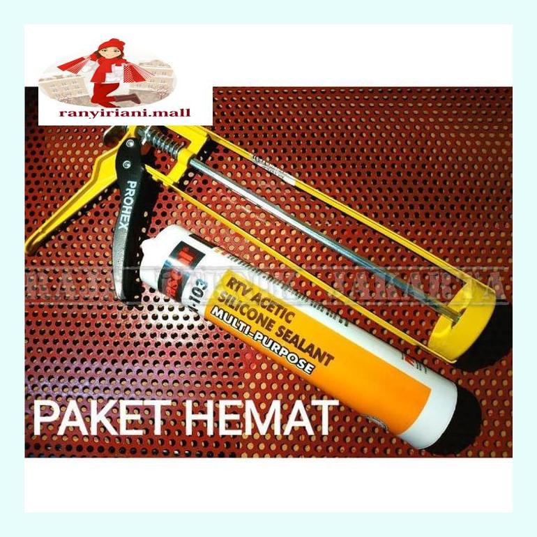 

510Fsjbran Paket Hemat B Lem Kaca Silikon Sealant + Gun Tembakan Silicone - Putih Rany5Ckhd