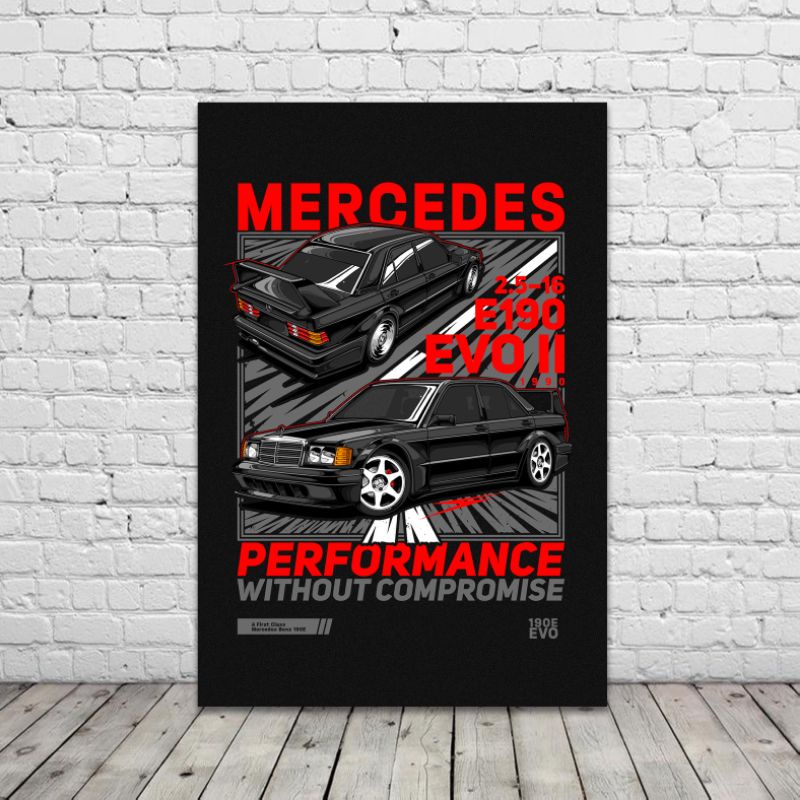 Poster mobil Mercedes benz 190E evo - hiasan dinding - mdf board - hotwheels - mini gt - inno64 - dtm
