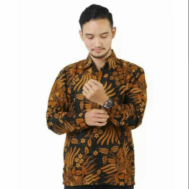 Kemeja Batik Lengan Panjang Motif Manggar Jumbo XXL