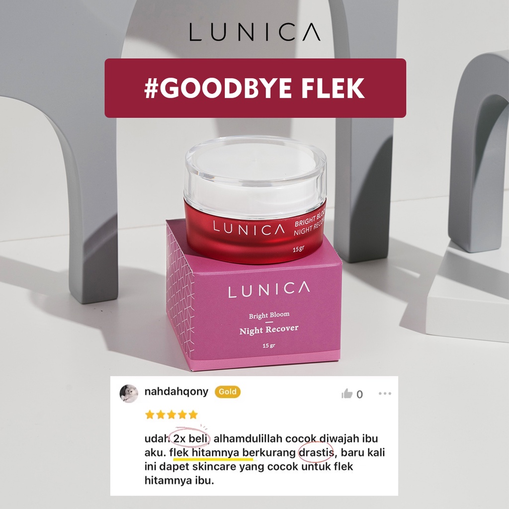 Advanced Nano Cream LUNICA Bright Bloom - Night Recover Menghilangkan Flek Hitam, Melasma, Bekas Jerawat Night Cream BPOM Krim Malam Pemutih Wajah Penghilang Flek Hitam Glowing Ampuh