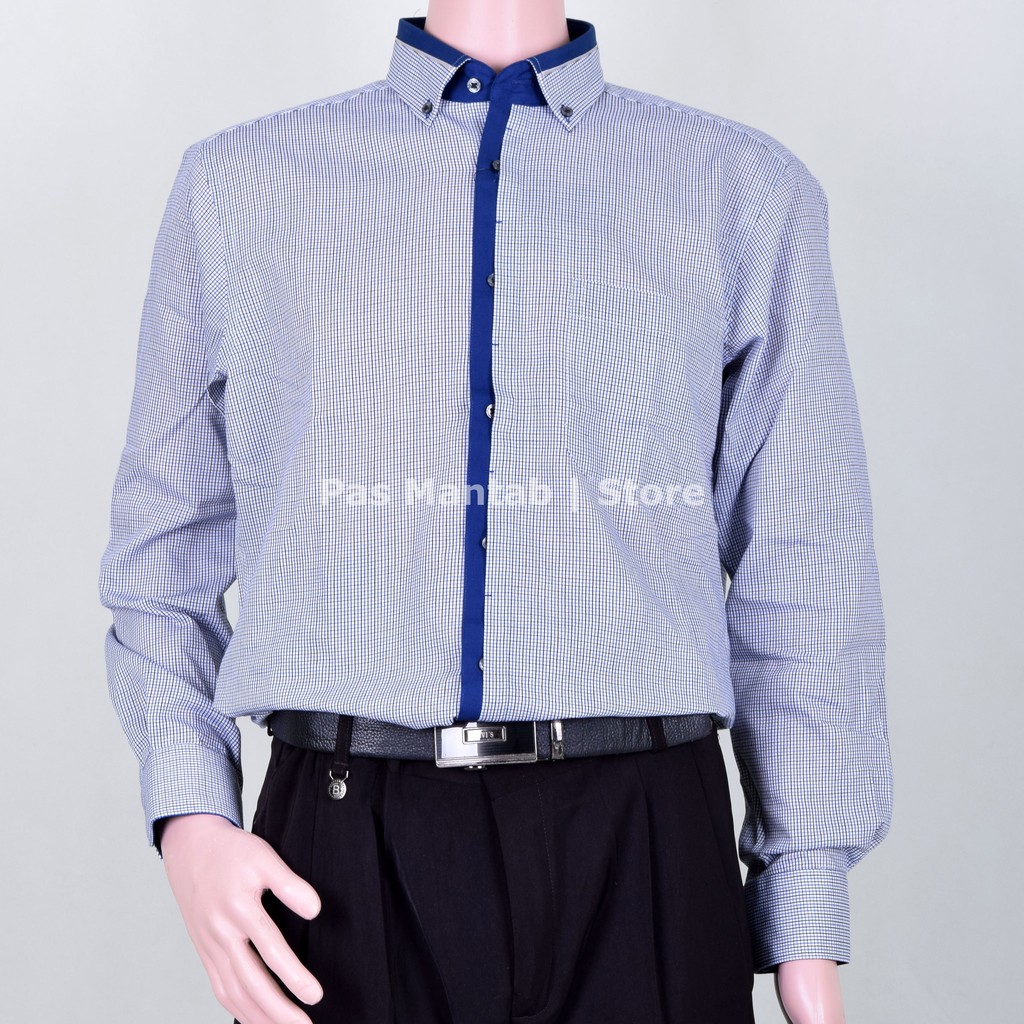 Alisan - Kemeja Spesial Kombinasi Panjang Slim Fit Biru Motif Kotak