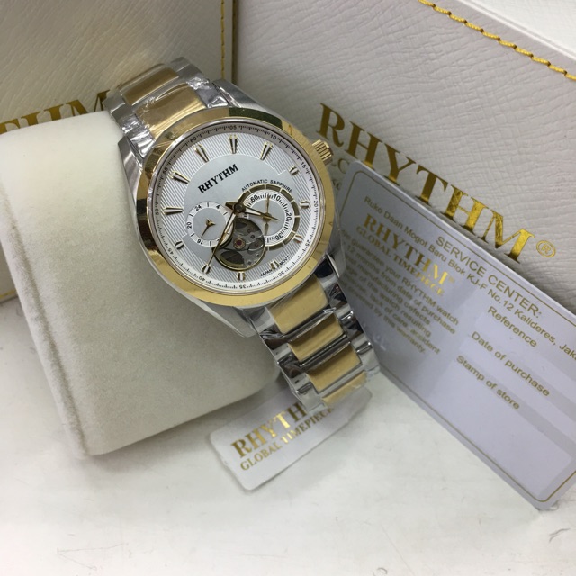 Jam RHYTHM A1402S03 automatic saphiree rantai silver gold original