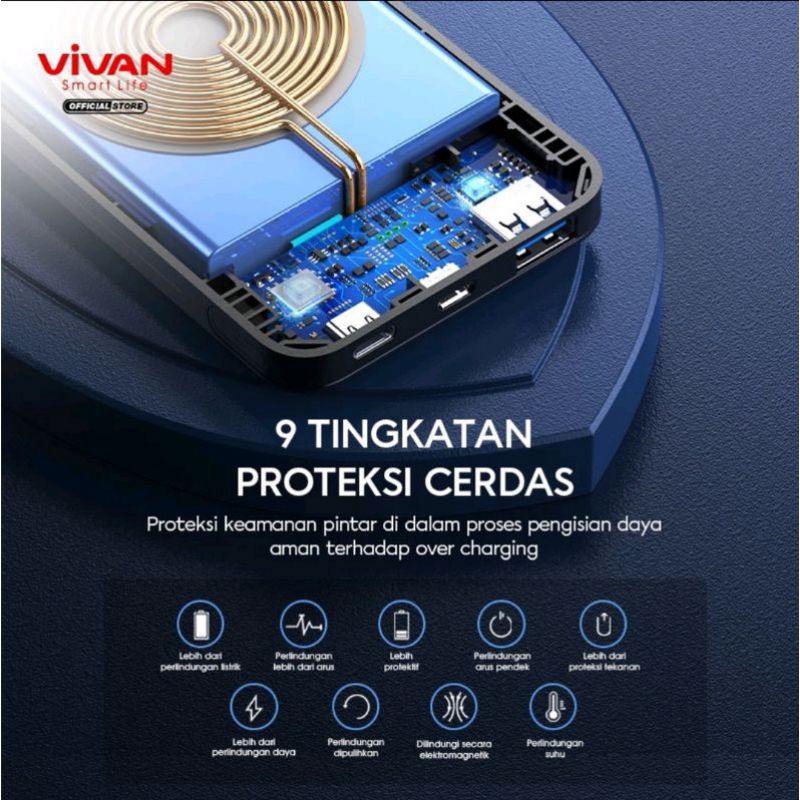 POWERBANK 10000mAH QUICK CHARGER WIRELESS CHARGING VIVAN VPB-W11