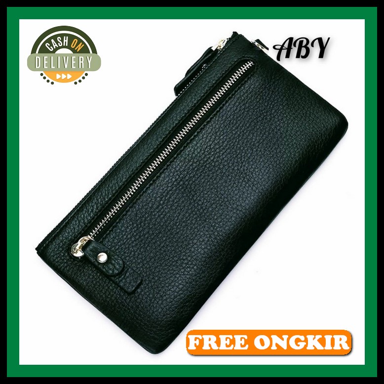 Dompet Wanita Lipat Panjang Original Kulit Hitam Wa394B5 Density Import Premium Kartu Branded Cewek 