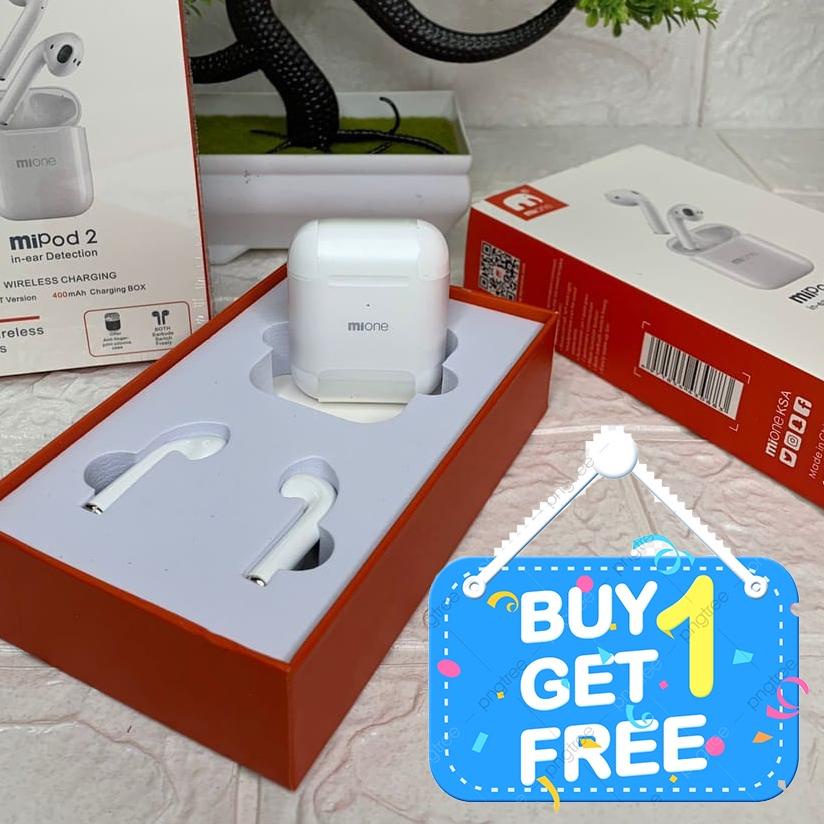 ☄ TWS Mi Pod Mione 2 Headset Earphones Bluetooth Wireless Murah Original ←