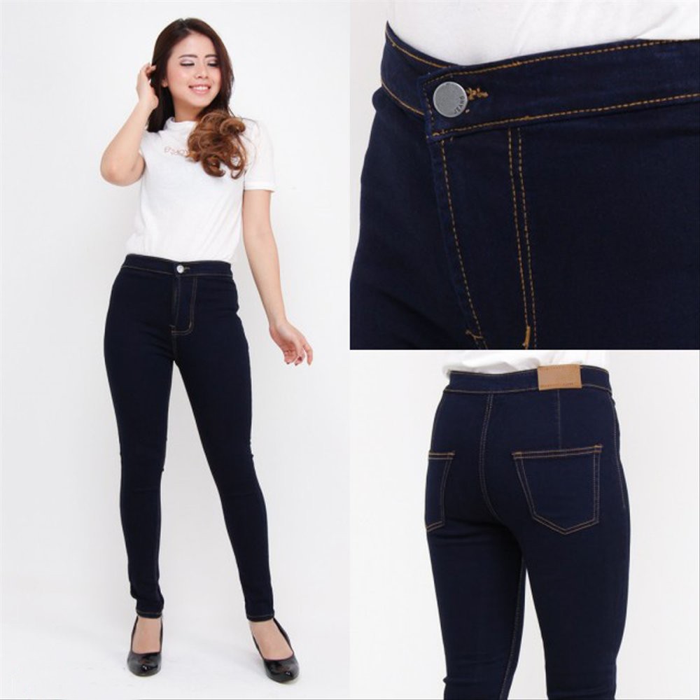 Celana Jeans HIGH WAIST / HW Jeans Pants Wanita Original - BLACK 001