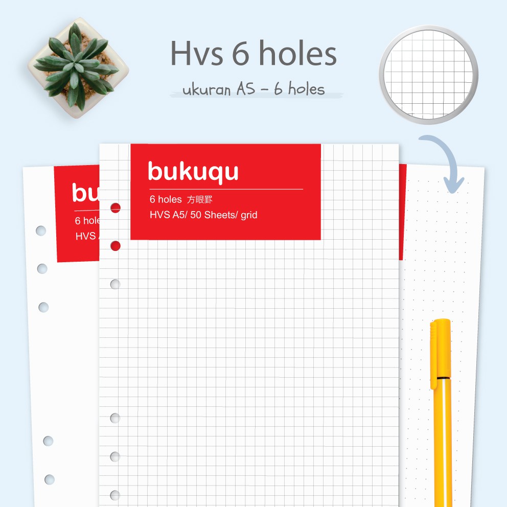 

HVS A5 Loose Leaf 6 Holes/ Grid/ Dotted/ Kertas File