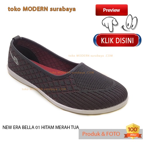 NEW ERA BELLA 01 HITAM  MERAH TUA sepatu wanita flat casual slip on