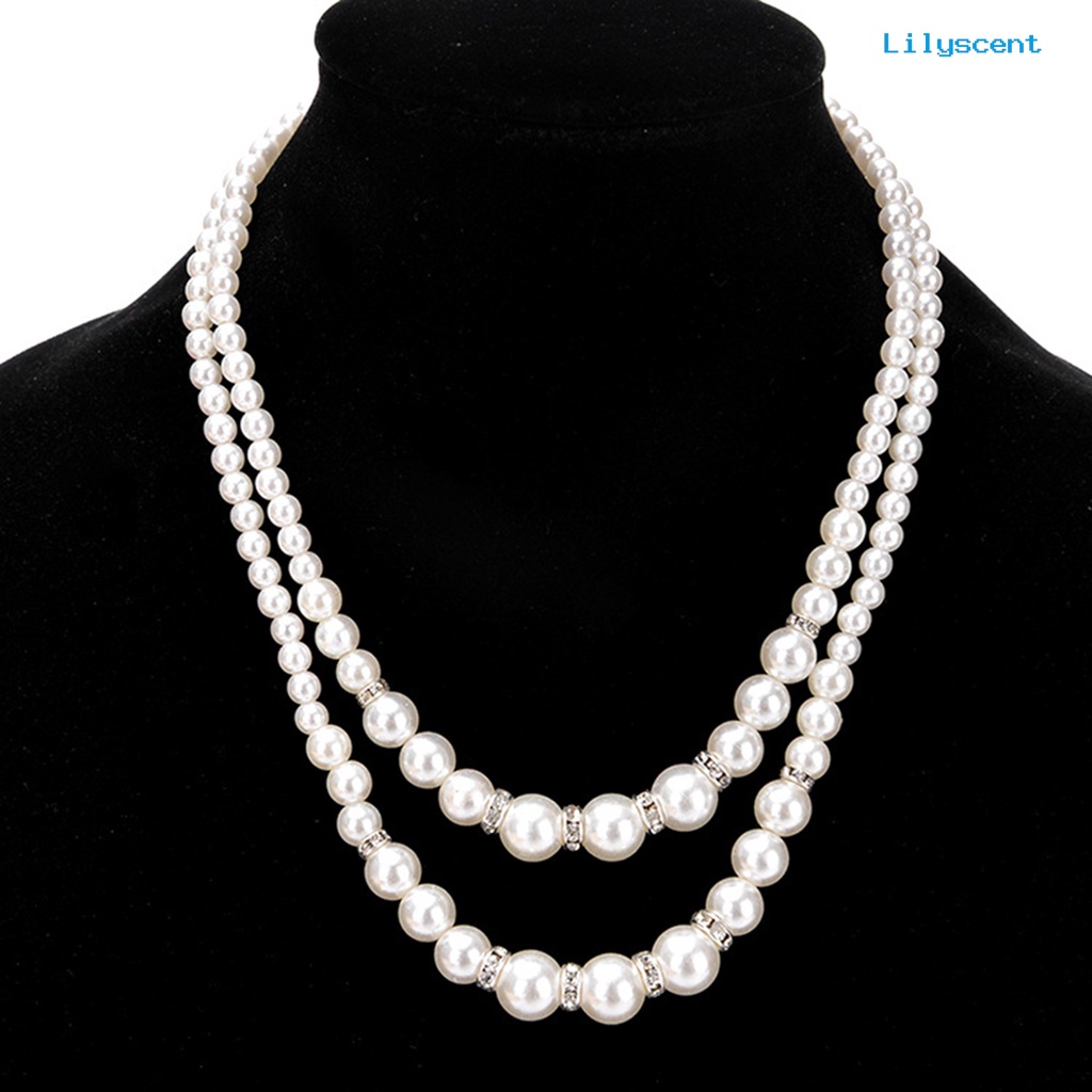 Kalung Double Layer Adjustable Aksen Mutiara Imitasi Untuk Pesta