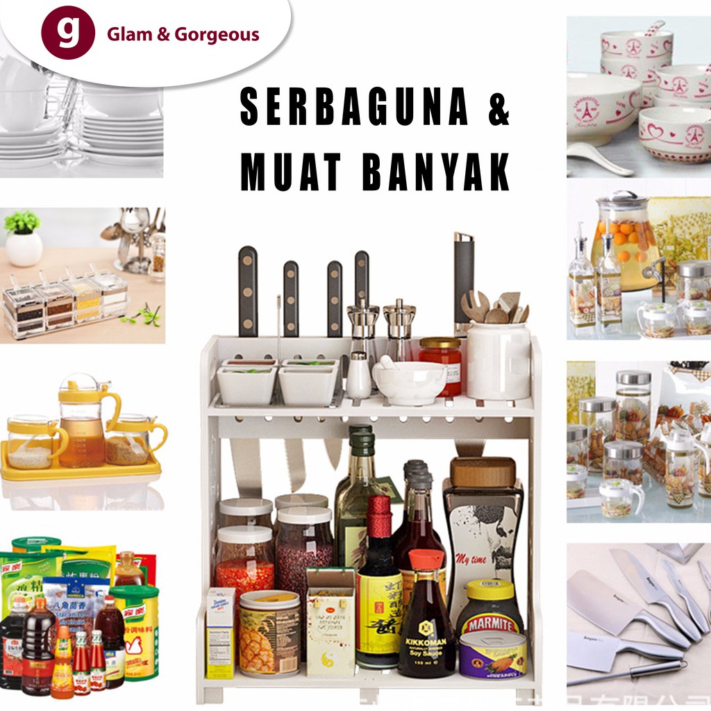 Rak Bumbu Dapur 2 Susun Botol Toples Kayu WPC Serbaguna DS004 Original