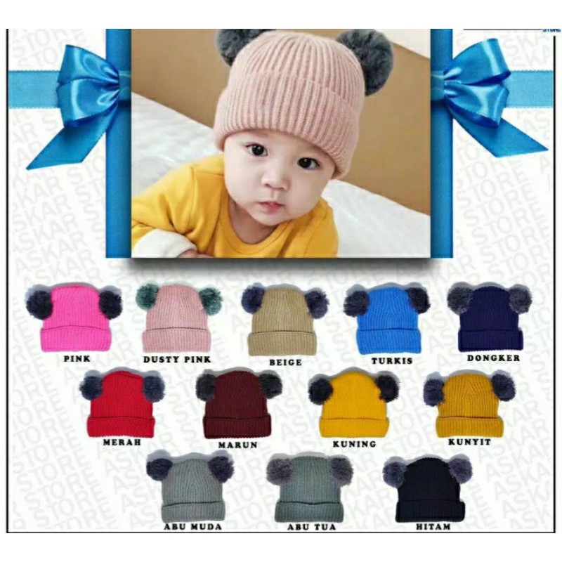 Kupluk Bayi Pompom / Kupluk Pompom Polos / Kupluk Bayi Polos / Topi Anak