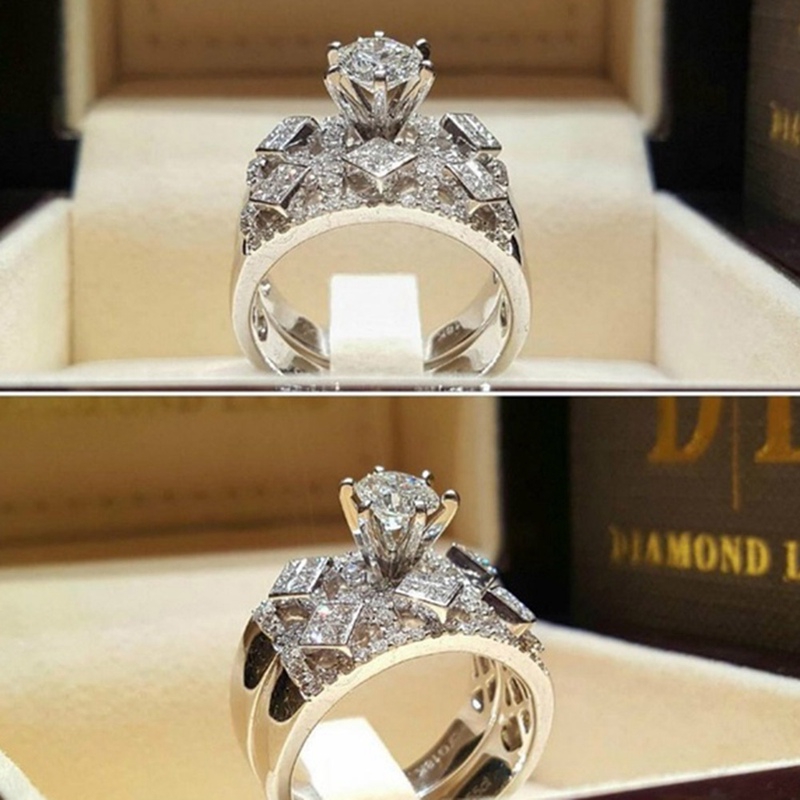 2Pcs/Set Cincin Hias Berlian Safir Putih Alami untuk Pengantin