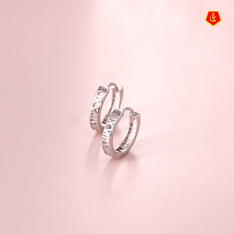 [Ready Stock]S925 Silver Women's Roman Digital Earrings Creative Fashion
