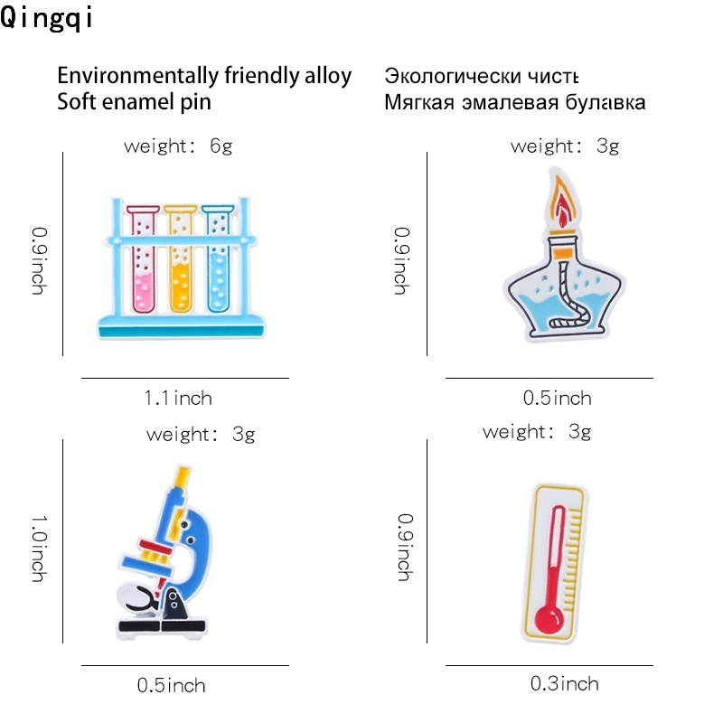 Bros Pin Enamel Desain Kartun Mikroskop Termometer Kimia Untuk Dekorasi Tas Ransel