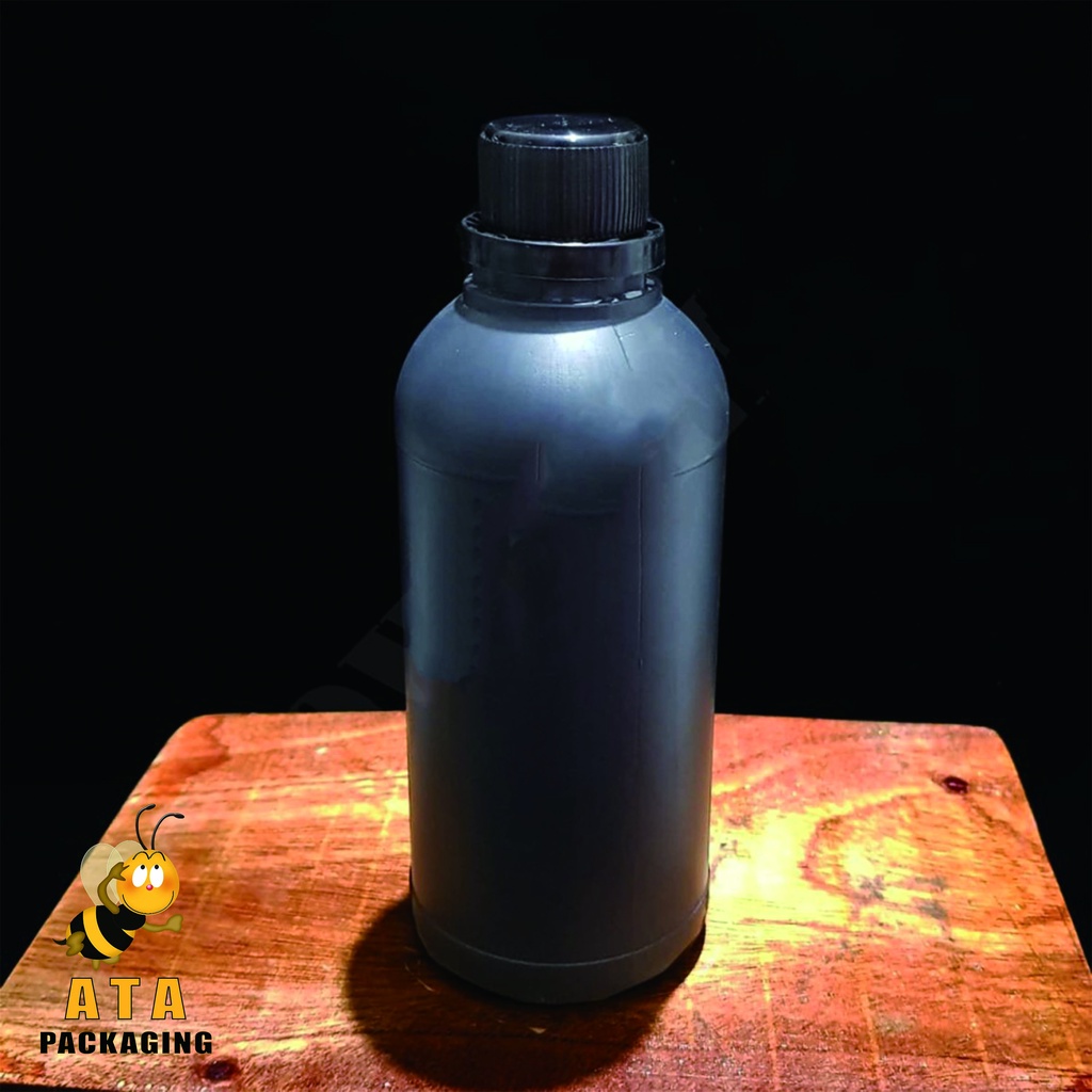 Botol Agro / Labor 500 ml HDPE Hitam - Tutup - Segel