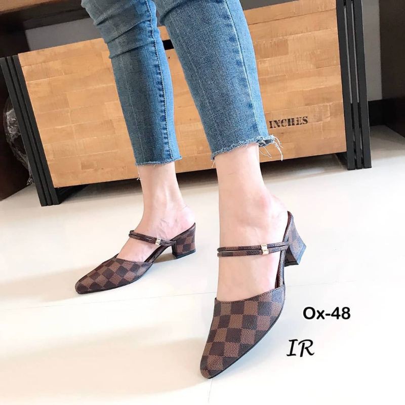 sandal heels hak tahu wanita kotak kotak