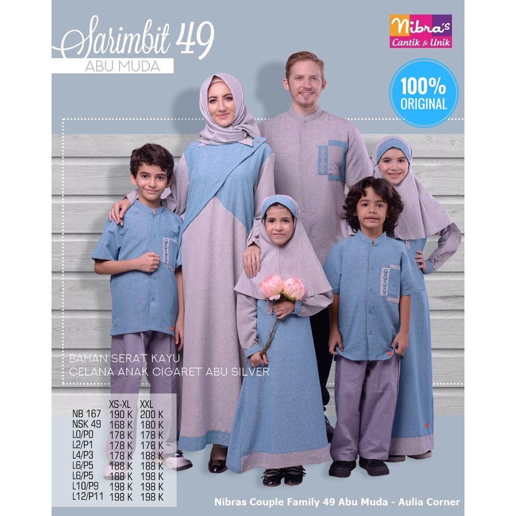 GROSIR TERMURAH Gamis Couple Keluarga Nibras Couple Family 49 Abu Muda ORIGINAL Baju Muslim Couple