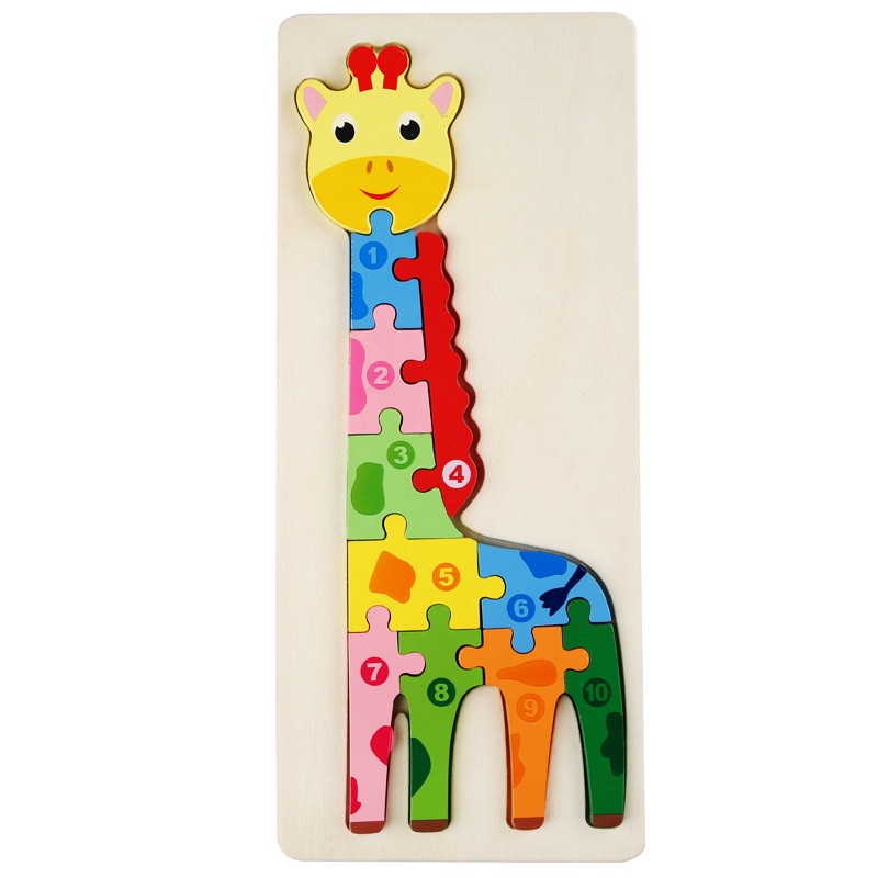Mainan Edukasi Anak Basic Shape Kayu Balok Geo Geometri 3D Montessori Sensory Xylophone Jam Angka-PUZZLE JERAPAH