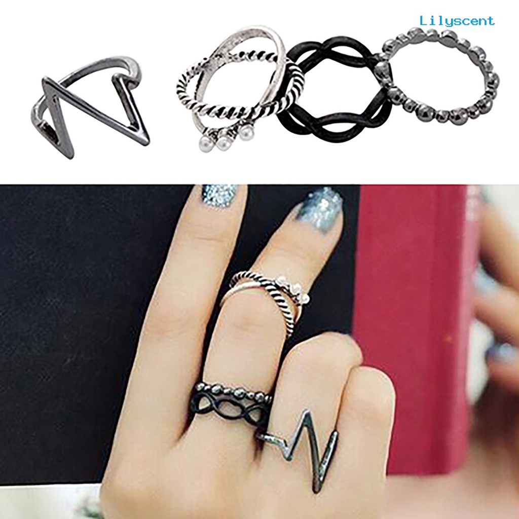 4pcs / Set Cincin Tidak Karat Tahan Lama 4 in 1 Gaya Punk Untuk Wanita