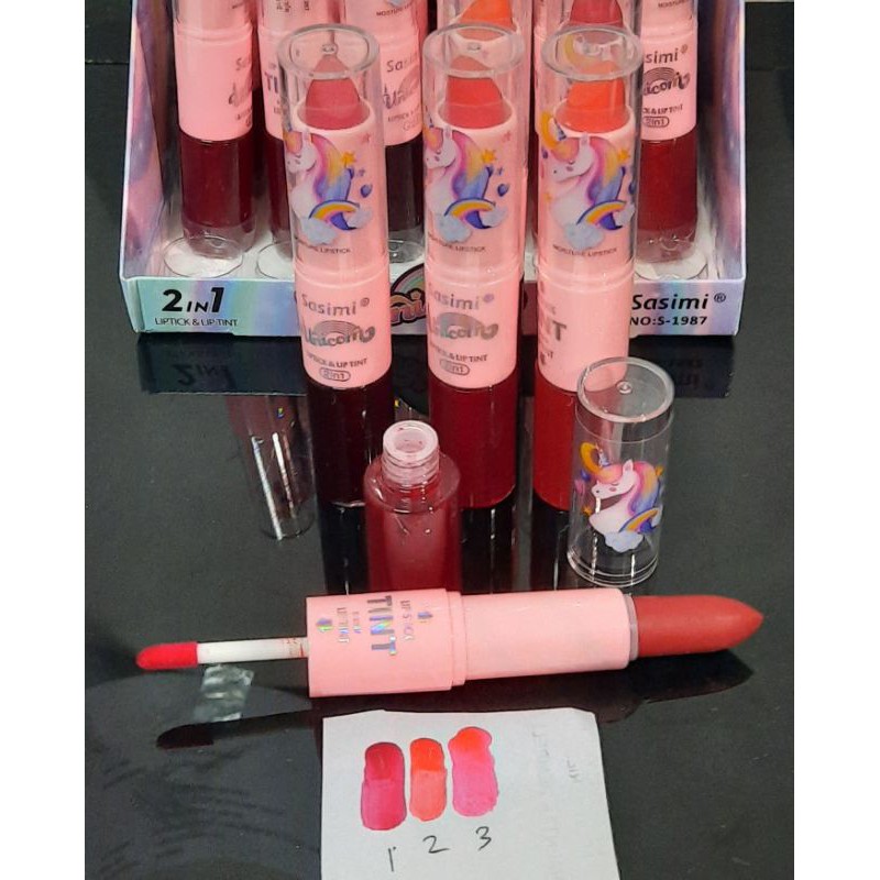 PROMO PER6PCS!!!LIPSTIK&amp;LIP TINT 2 IN 1 UNICORN SASIMI S-1987