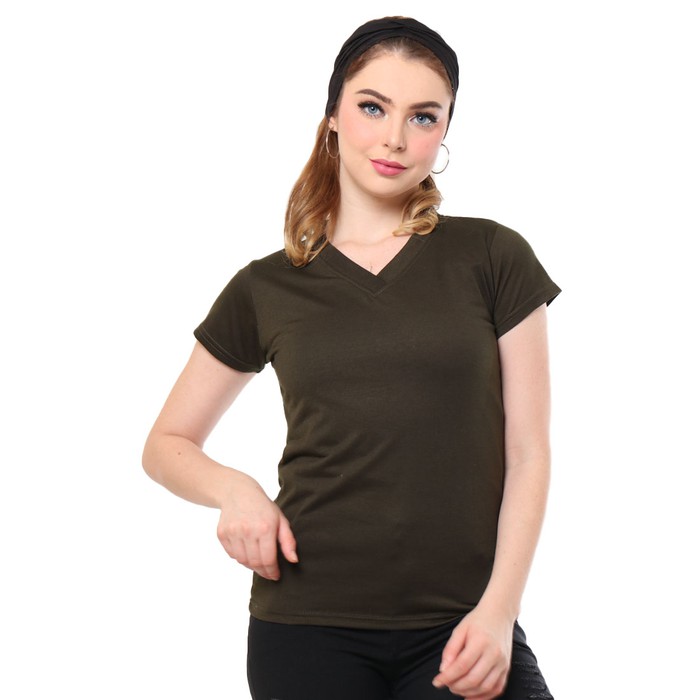MOSIRU Kaos Wanita Baju Oblong Termurah Tumblr Tee V-Neck Pendek - Army