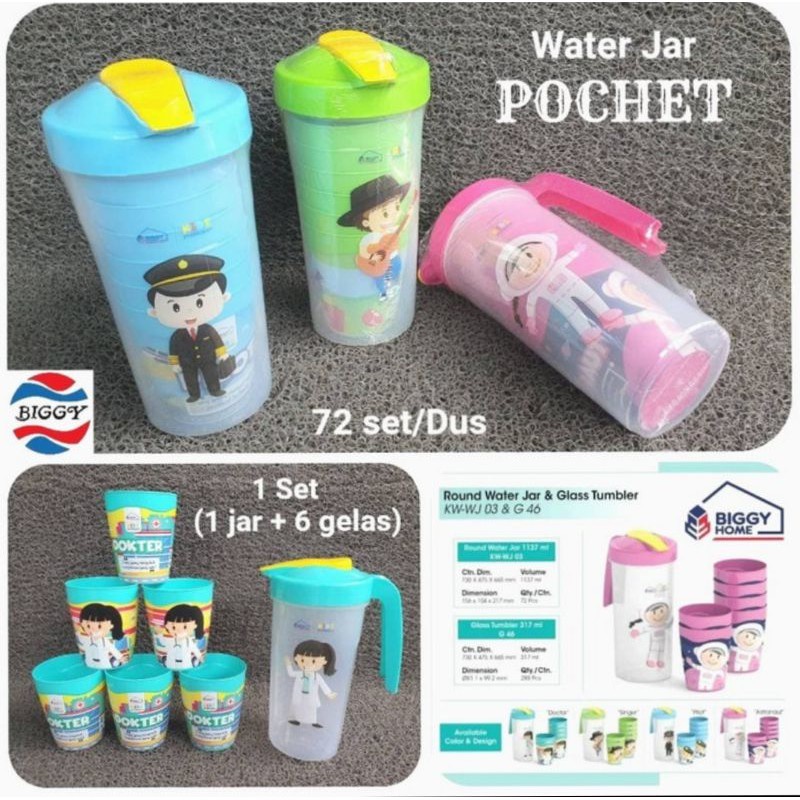Gelas Profesi 7in1 Biggy Home Plastik | Teko Gelas Beranak Water Jar | Gelas Set