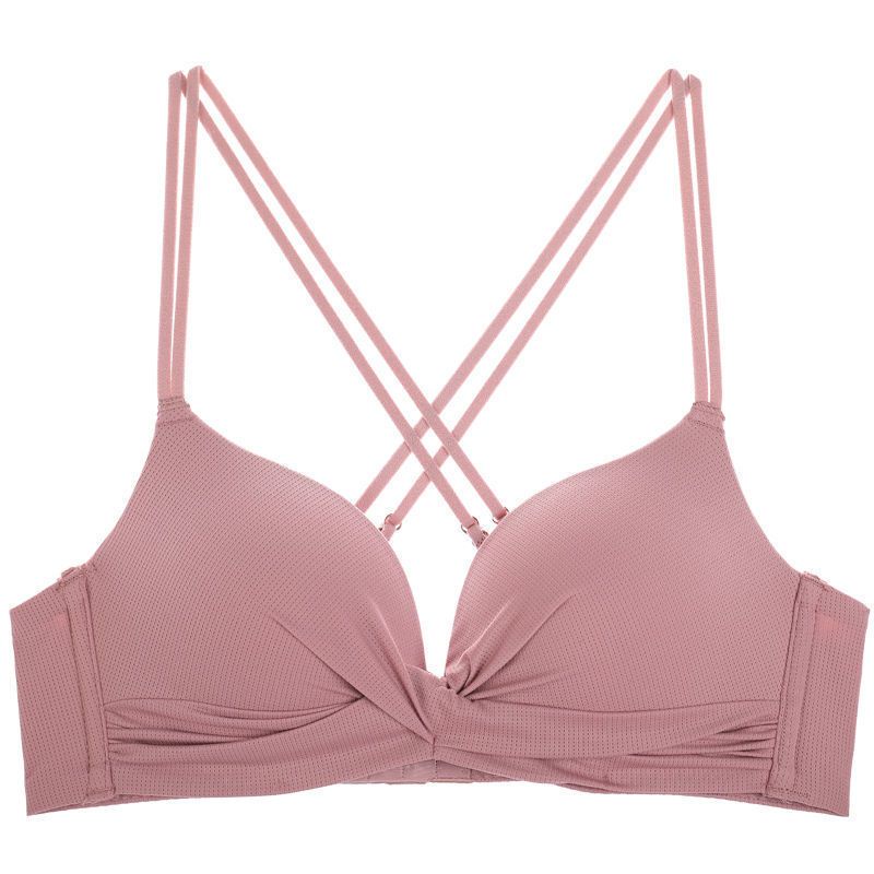 [ LINGERIE MASTER ] - (B-32) Bra Cute small thin chest bra sexy halfcup Bh tanpa kawat wanita import-B-32 Pink