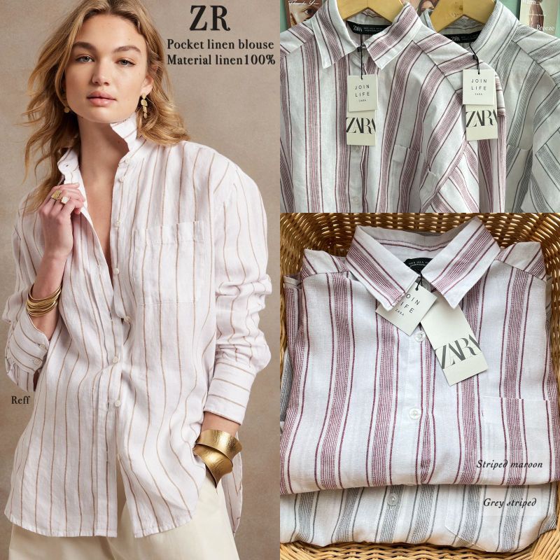 Zr** linen pocket longsleveed blousee