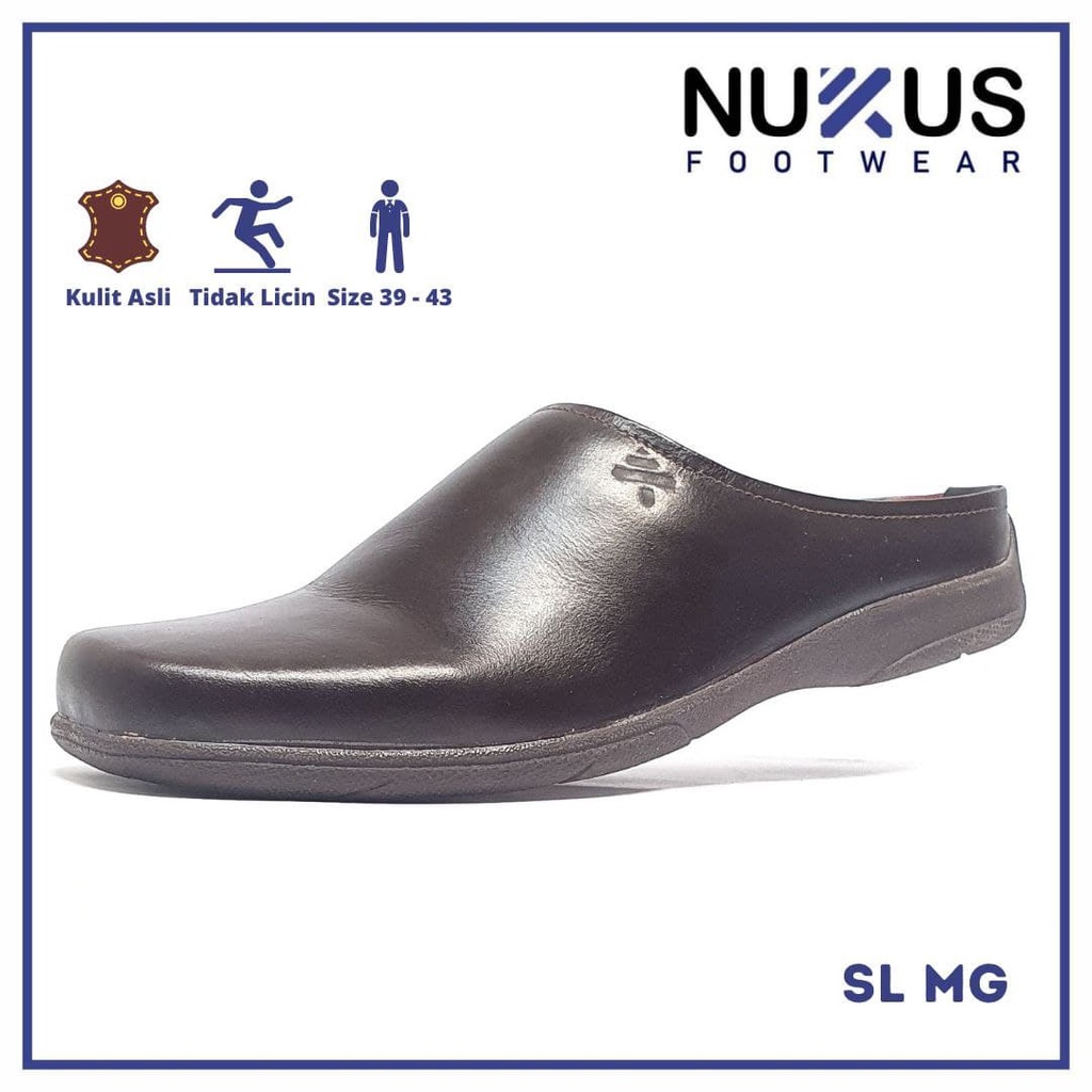 Nukus Sandal Selop Pria Kulit Sapi Asli Coklat Tua - SLMG