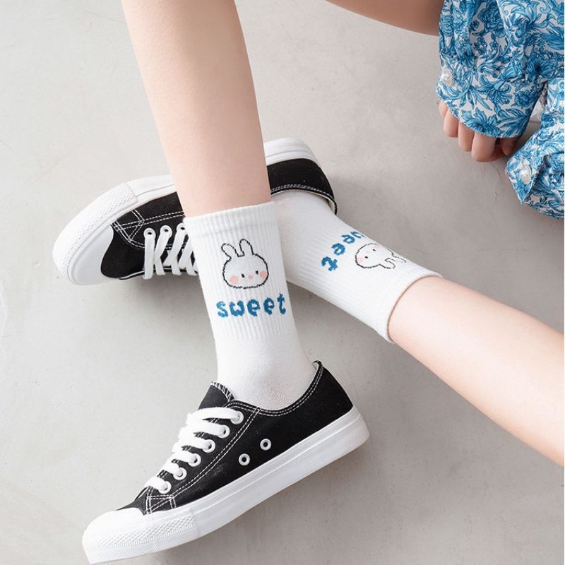 [COD] Kaos Kaki Putih Panjang Import Motif Boneka Lucu Cute Kaos Kaki Wanita Import Tebal Premium