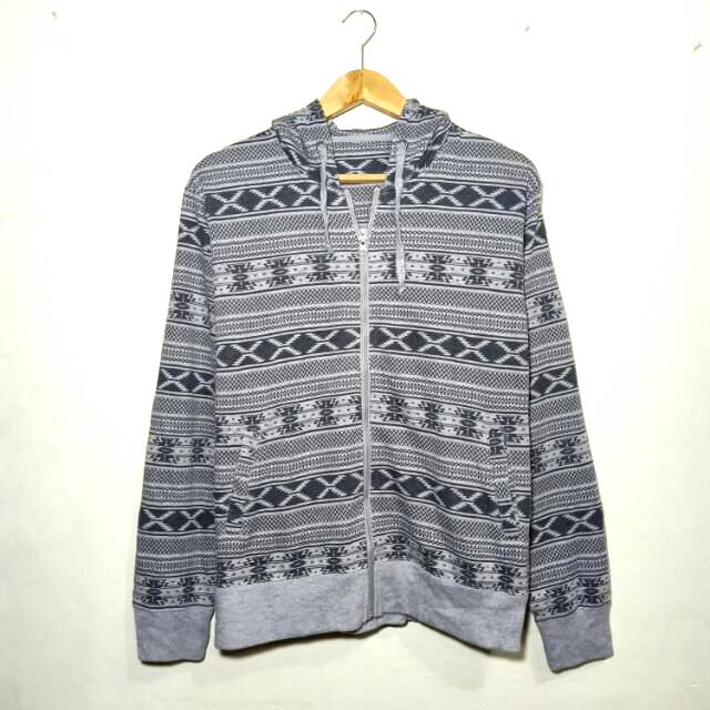jaket zip hoodie UNIQLO NAVAJO grey fit M original second