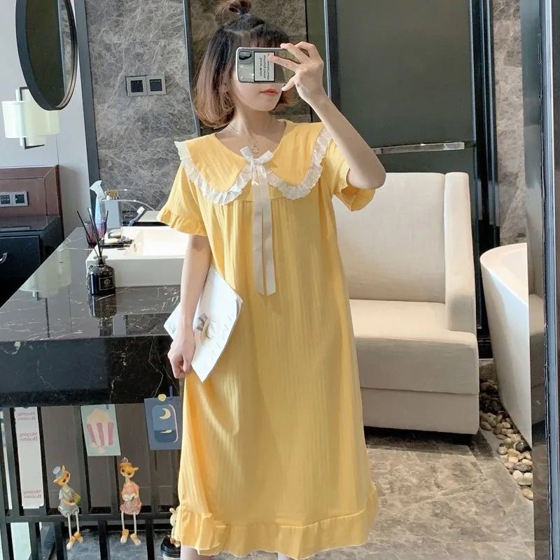 BAJU TIDUR WANITA PIYAMA WANITA BAJU TIDUR PIYAMA BAJU TIDUR WANITA MURAH PAKAIAN TIDUR ROK TIDUR BAJU TIDUR WANITA DASTER CORRINE PAJAMAS DRESS-Kuning