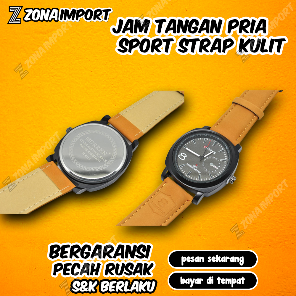 Jam Tangan Pria Strap Kulit Jam Antarmuka Analog Unik Gurren