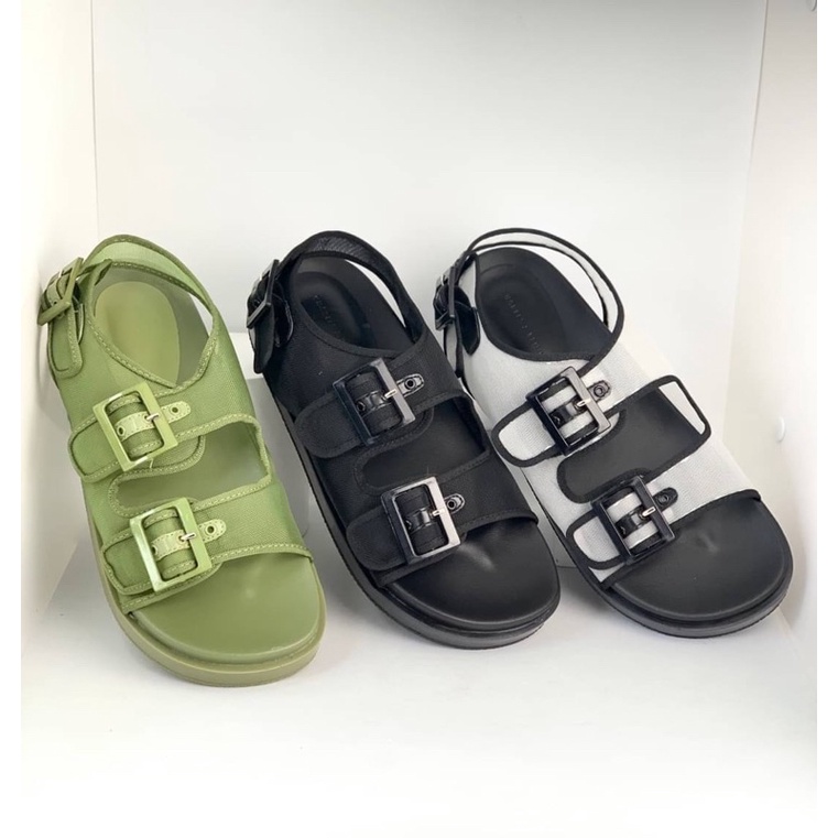 Sepatu Sendal Platform Gesper Wanita CK Mesh Flatform Sandals Premium Import Hitam Black, Putih Whit