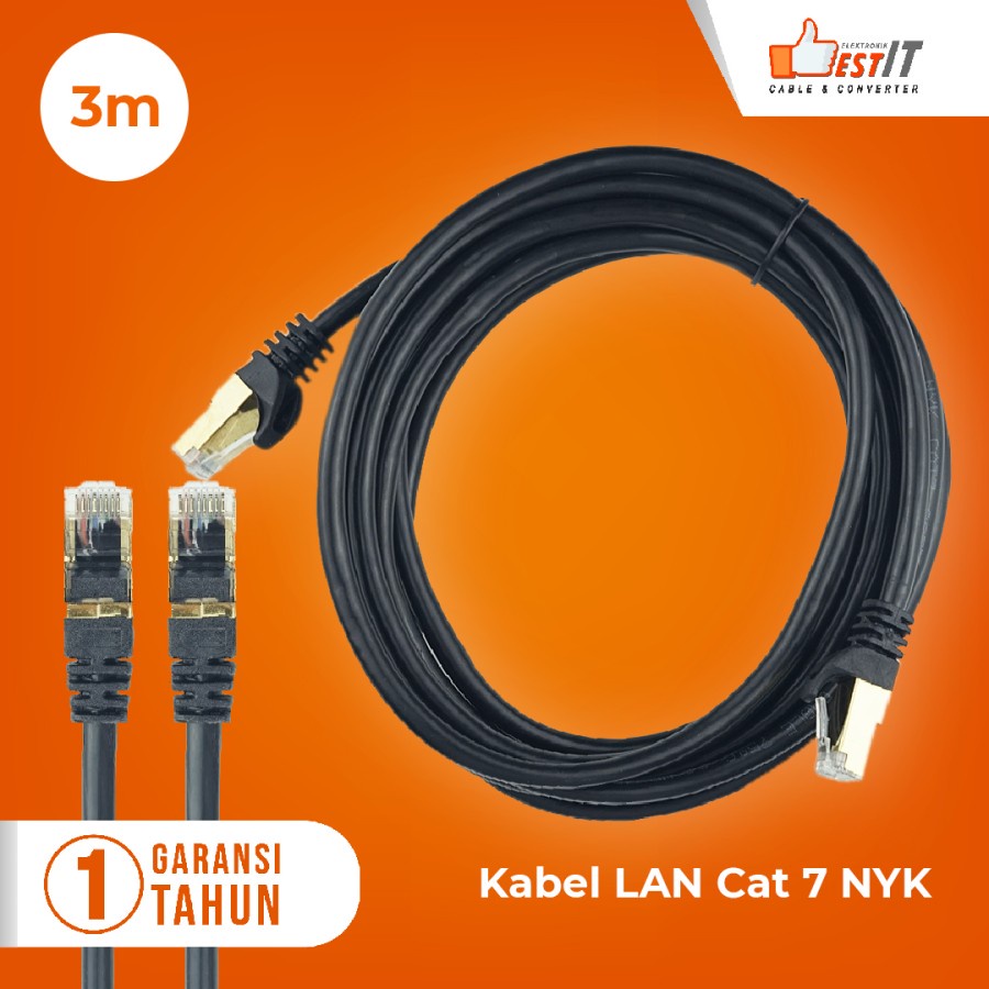 Kabel Lan SSTP Cat7 Ethernet Network 10Gbps Gold Plated RJ45 3 Meter NYK