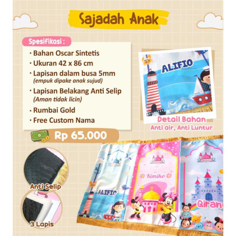 Afsheenastore Sajadah Custom Nama Sajadah Karakter Anak Perempuan