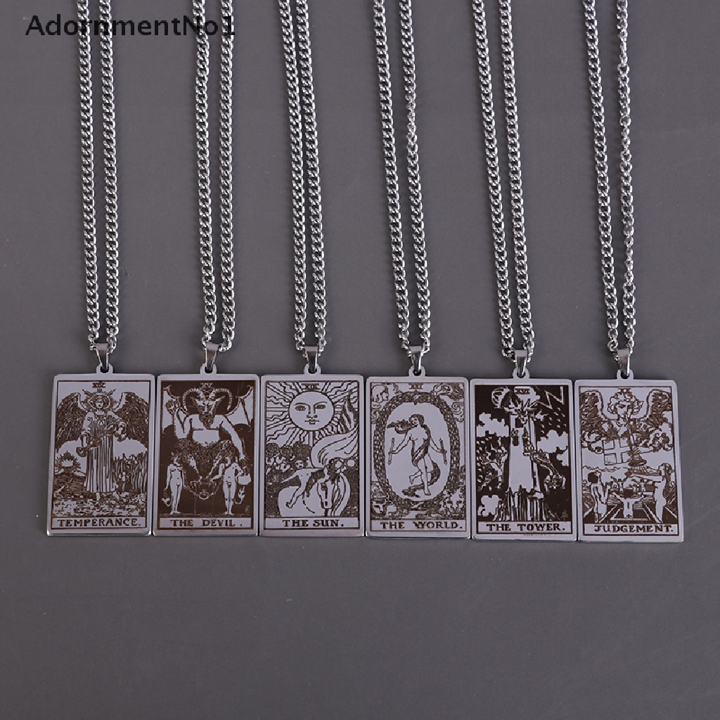 (AdornmentNo1) Kalung Rantai Dengan Liontin Kartu Tarot Wicca Major Arcana Pagan Untuk Wanita