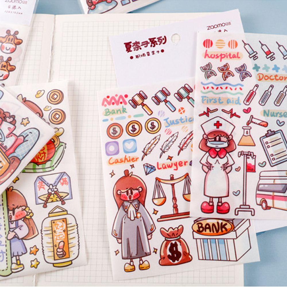 Agustina Kawaii Stiker Kawaii 4lembar Alat Tulis Sekolah Jurnal Aksesoris Scrapbooking Self Adhesive Kawaii Stationery Sticker