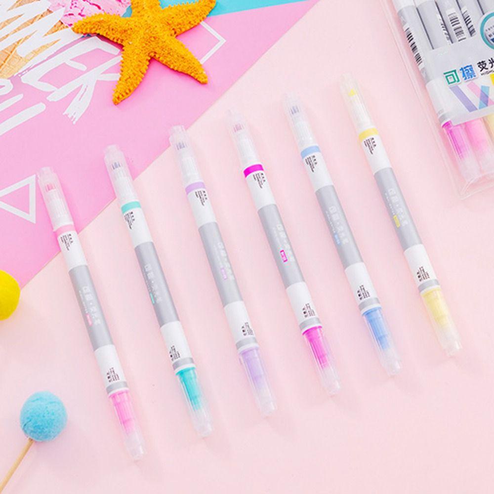 R-flower 6PCS/Set Stabilo Pen Set Good-looking Permen Warna Graffiti Dihapus Stabilo Alat Tulis Pena Warna Kepala Ganda