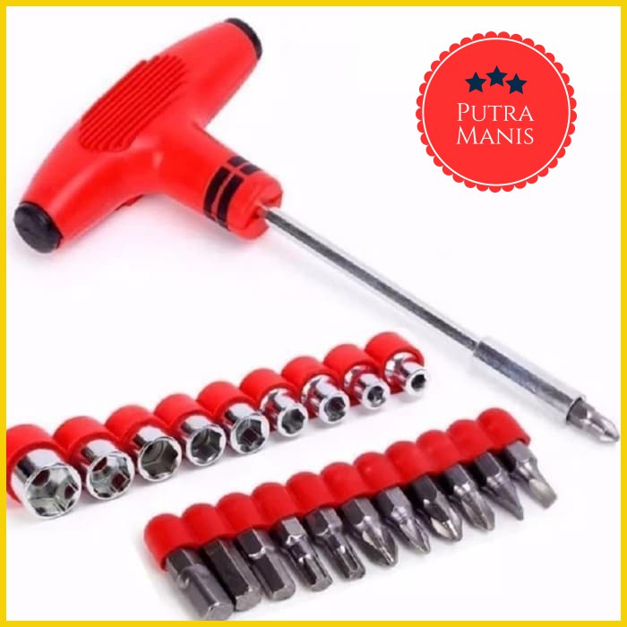 Paket Obeng Kunci T Star Palu Sock Set 24 Piece Lengkap Screwdriver Multifungsi