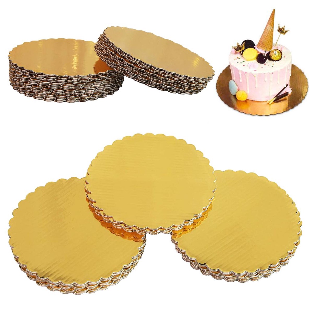 [Elegan] Cake Board Gold Cupcake Coated Lingkaran Bulat Display Piring Kue