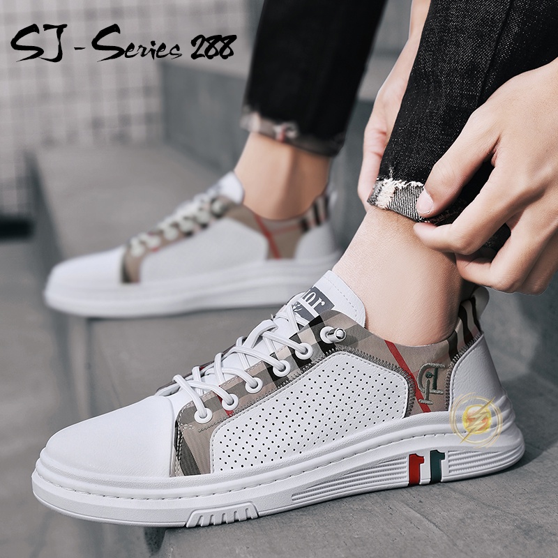 [NOOS] Sepatu Sneakers Pria Fashion Trendy Motif Kotak Kualitas Import Premium -288 COKELAT