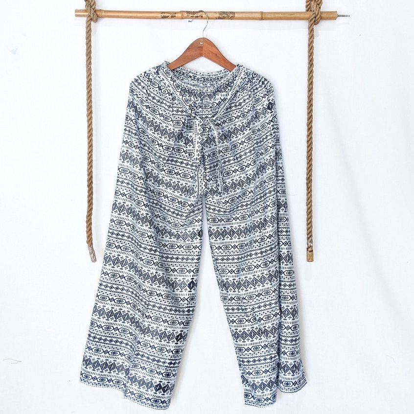 Celana Tidur Kulot Super Jumbo Bahan Rayon Big Size Wanita Premium Murah OOTD Celana Panjang Daily Cullote Tie Dye Shibori Kulot Panjang Wanita Pria XXL-Ethnic Salur 4