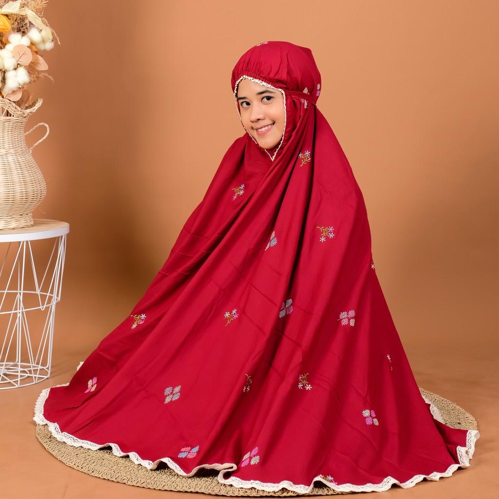 Mukena Cantik Motif Bordir MARISA SERIES MAROON | Mukena Mewah Dewasa Original | Mukena Hantaran Set