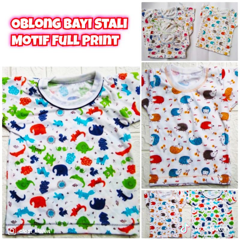 Kaos Oblong Bayi Stali Putih Lengan Pendek Motif Animal Full Print Usia 3 Sd 12 Bulan