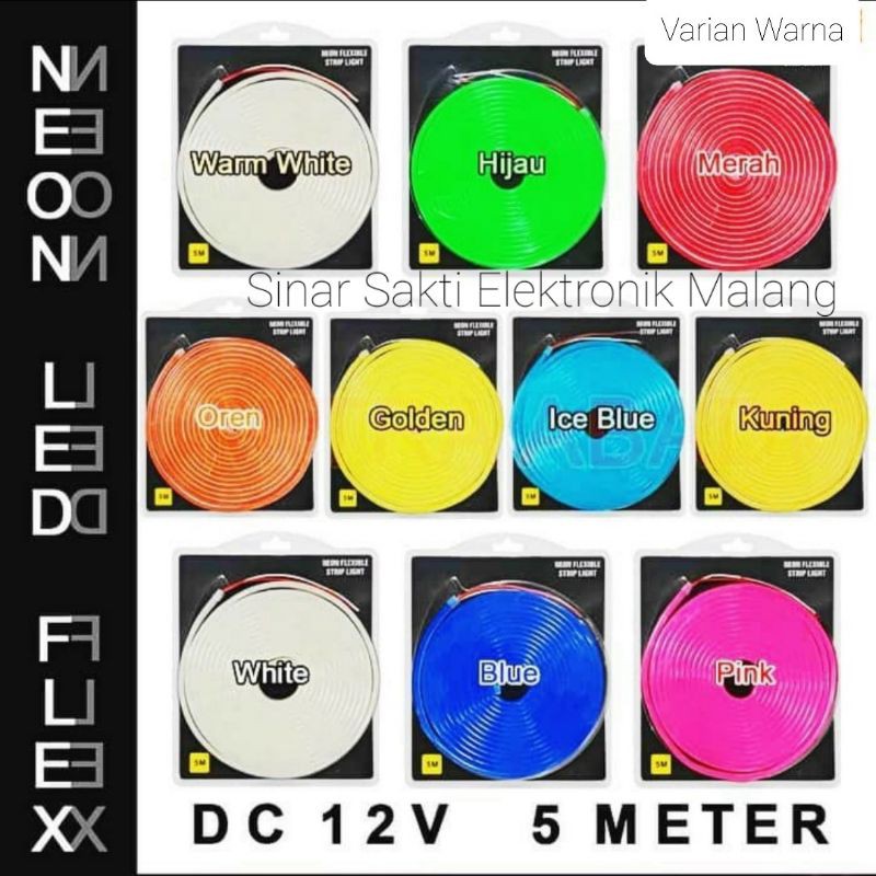 Lampu led neon flex 12v 5m / Led Strip Sign Flexible DC IP65 warna warni